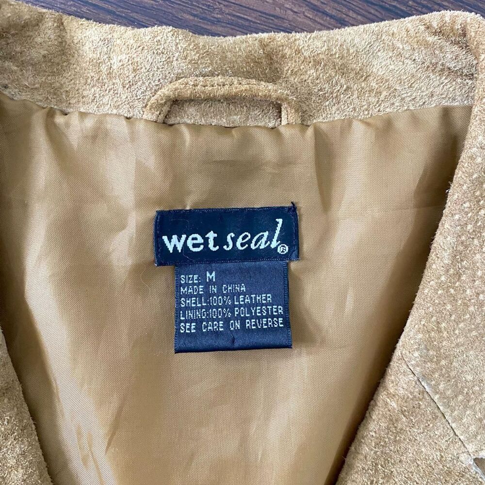 Vintage Tan Brown Suede Western Fringe Whipstitch Split Sleeve Leather Jacket M - Picture 5 of 8